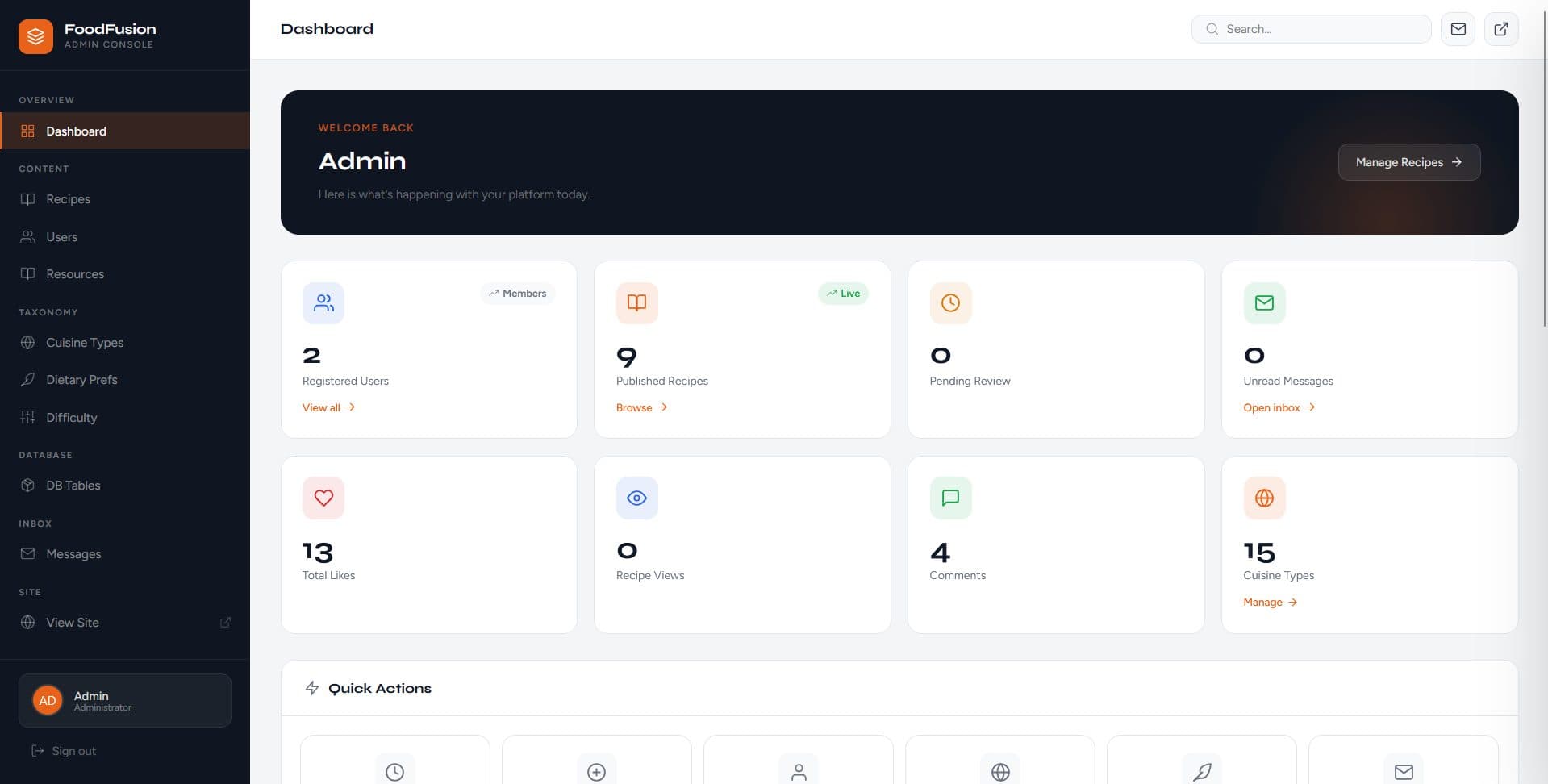 Custom admin console